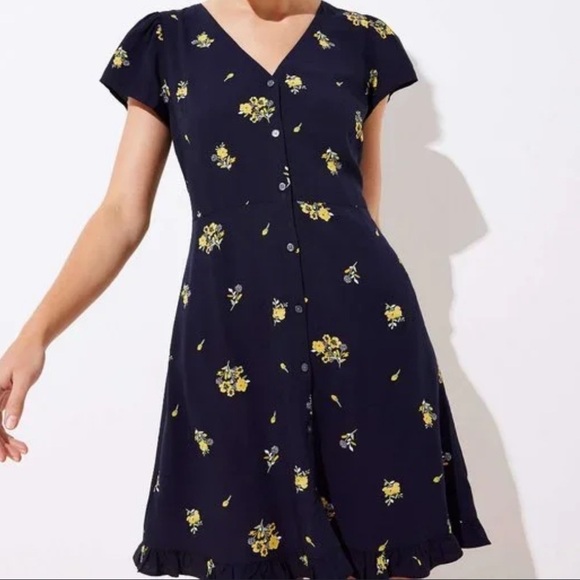 Loft Button Front Summer Floral Dress - Picture 1 of 5
